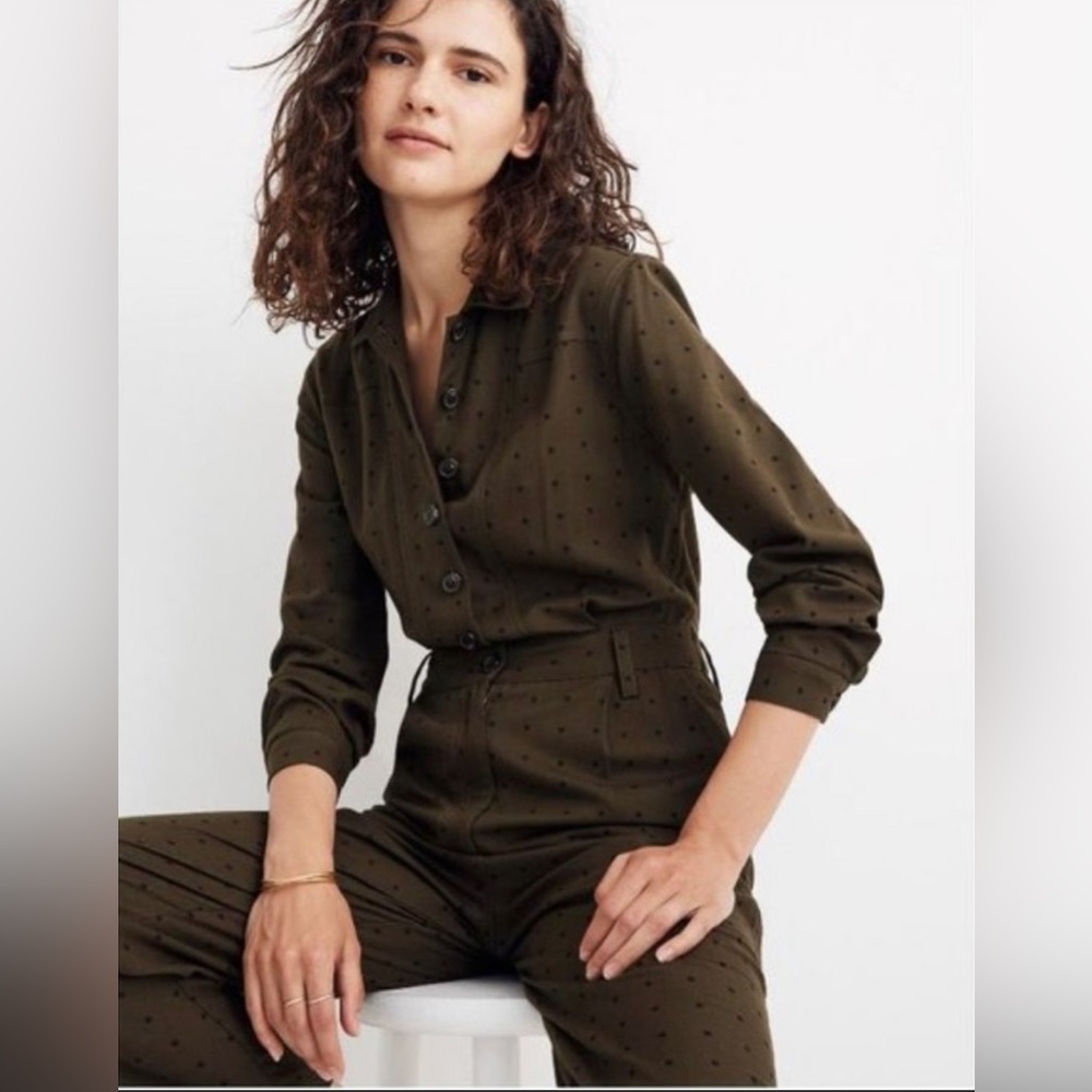 Madewell Olive Green Polka Dot Utility Jumpsuit